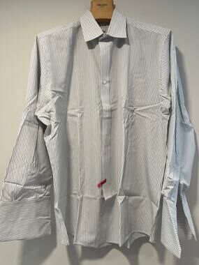 NWOT Sulka Cotton Men’s Dress Shirt White Green Blue Stripes Size 17 / 34 JP